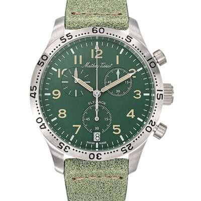 Mathey-Tissot Type 21 Flyback Chronograph Leather Strap Green Dial Quartz H1821CHALV Men's Watch