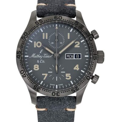 Mathey-Tissot Type 21 Chrono Leather Strap Black Dial Automatic H1821CHTLGO Men's Watch