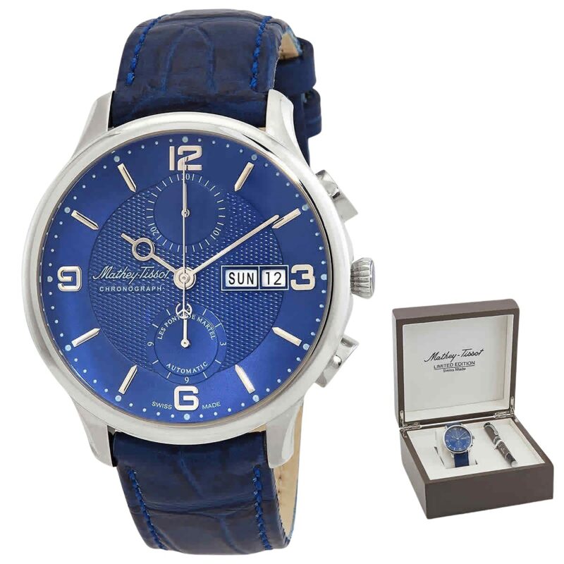 Mathey-Tissot Edmond Chronograph Limited Edition Blue Dial Automatic H1886CHATABU Men's Watch With Gift Set
