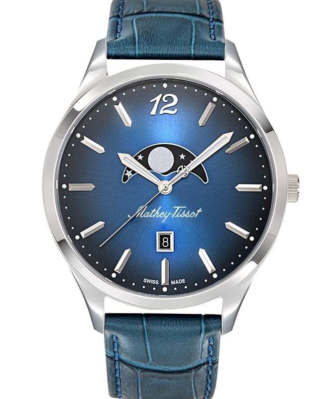 Mathey-Tissot Urban Moon Leather Strap Blue Dial Quartz H411LABU Men's Watch