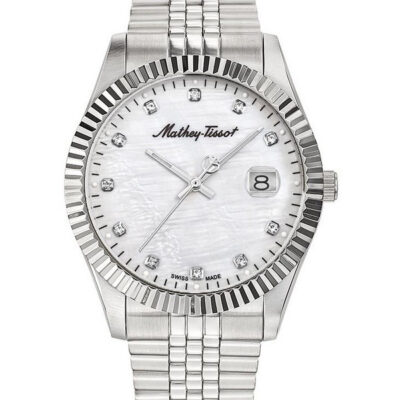 Mathey-Tissot Stainless Steel Crystal Markers White Mother Of Pearl Dial Quartz H710AI Men's Watch