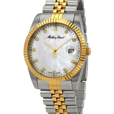 Mathey-Tissot Mathy II Two Tone Stainless Steel Crystal Accents White Mother Of Pearl Dial Quartz H710BI Men's Watch