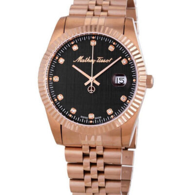 Mathey-Tissot Mathy III Rose Gold PVD Crystal Accents Black Dial Quartz H810PRM Men's Watch
