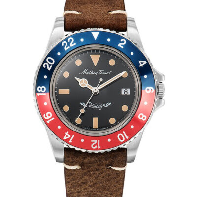 Mathey-Tissot Vintage Leather Strap Black Dial Quartz H900ALR Men's Watch