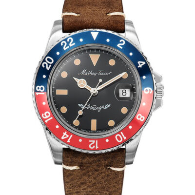 Mathey-Tissot Vintage Leather Strap Black Dial Automatic H900ATLR 100M Men's Watch