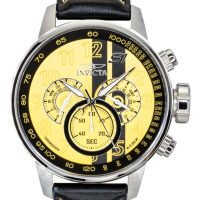 Invicta S1 Rally Chronograph GMT Leather Strap Yellow and Black Dial Quartz 48616 100M Men's Watch