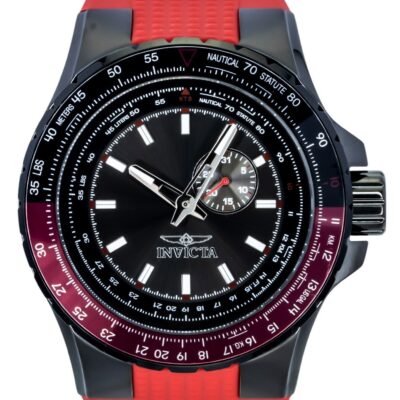 Invicta Aviator Red Silicone Strap Gunmetal Dial Quartz 49724 100M Men's Watch