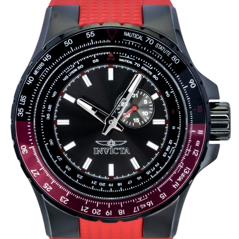 Invicta Aviator Red Silicone Strap Gunmetal Dial Quartz 49724 100M Men's Watch