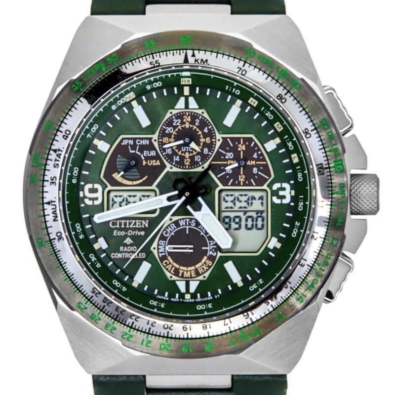 Citizen Promaster Skyhawk A-T Perpetual Calendar Chronograph Green Dial Eco-Drive Diver's JY8147-01X 200M Men's Watch