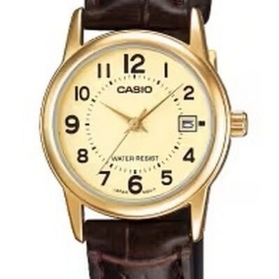 Casio Collection Lady Date Leather - Gold (LTP-V002GL-9BUDF) Women WATCHES