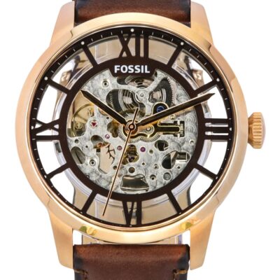Fossil Townsman Leather Strap Brown Skeleton Dial Automatic ME3259 Men's Watch