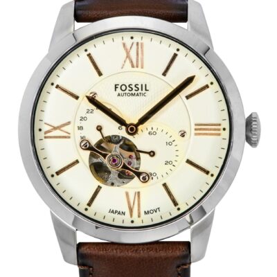 Fossil Townsman Leather Strap Open Heart Cream Dial Automatic ME3266 Men's Watch