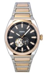 Fossil Everett Two-Tone Stainless Steel Open Heart Black Dial Automatic ME3277 Men's Watch