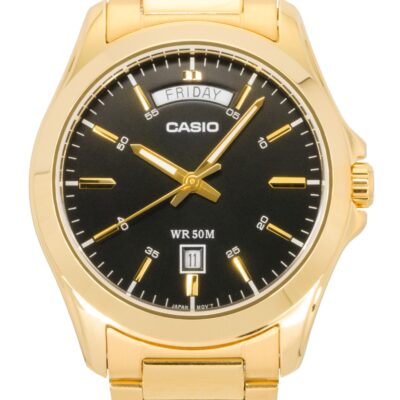 Casio Standard Analog Gold Tone Stainless Steel Black Dial Quartz MTP-1370G-1AV Men's Watch