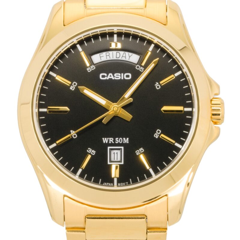 Casio Standard Analog Gold Tone Stainless Steel Black Dial Quartz MTP-1370G-1AV Men's Watch