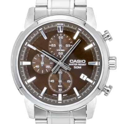 Casio Chronograph Analog Stainless Steel Brown Dial Quartz MTP-E510D-5AV Men's Watch