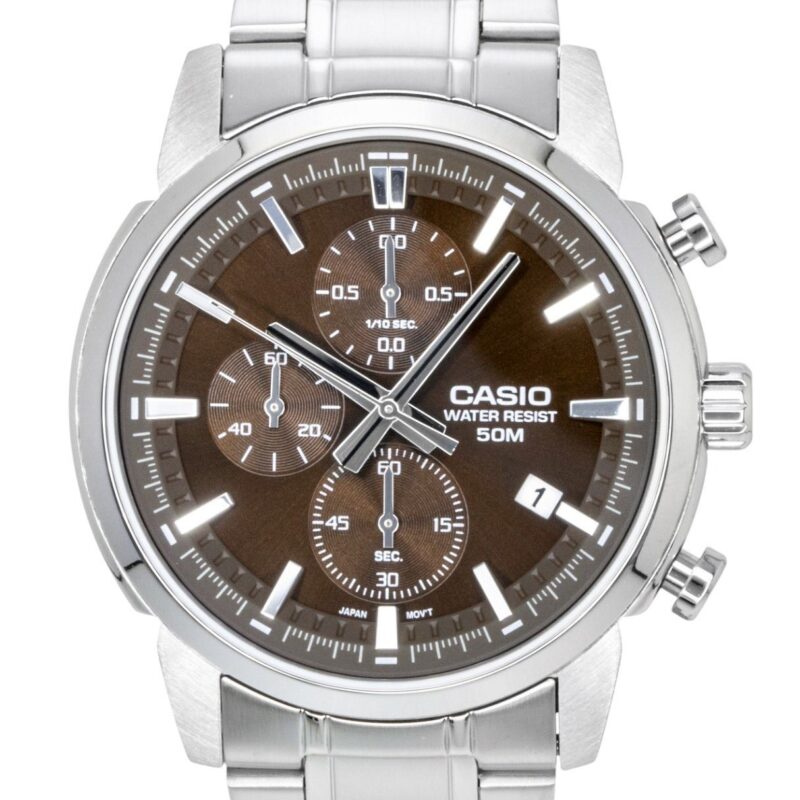 Casio Chronograph Analog Stainless Steel Brown Dial Quartz MTP-E510D-5AV Men's Watch