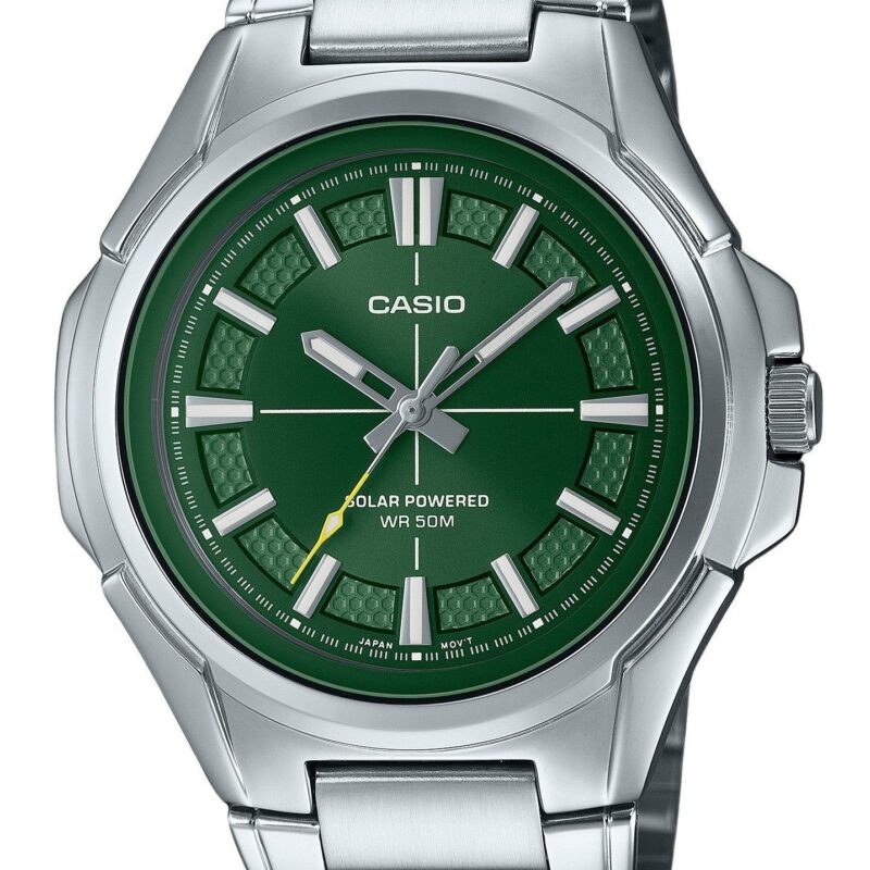 Casio Standard Analog Stainless Steel Green Dial Solar MTP-RS100D-3AV Men's Watch
