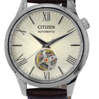 Citizen Calf Leather Strap Open Heart Ivory Dial Automatic NH9130-17A Men's Watch