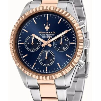Maserati Competition Two Tone Stainless Steel Blue Sunray Dial Quartz R8853100040 100M Men's Watch