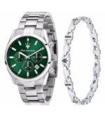 Maserati Attrazione Chronograph  Stainless Steel Green Sunray Dial Quartz R8853151017 Men's Watch With Extra Bracelet