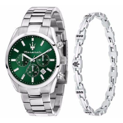 Maserati Attrazione Chronograph  Stainless Steel Green Sunray Dial Quartz R8853151017 Men's Watch With Extra Bracelet