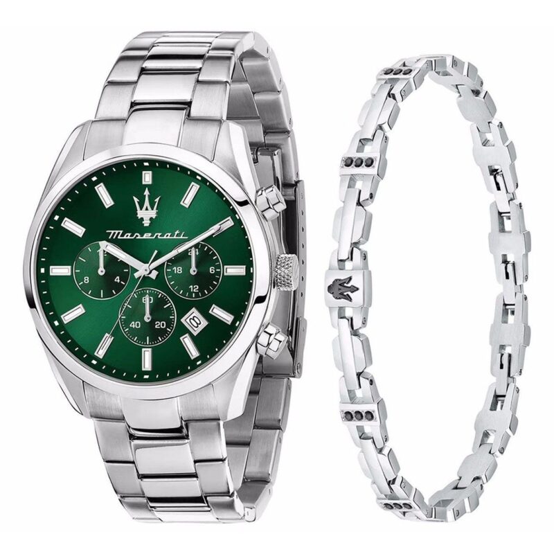 Maserati Attrazione Chronograph Stainless Steel Green Sunray Dial Quartz R8853151017 Men's Watch With Extra Bracelet Maserati Attrazione Chronograph Stainless Steel Green Sunray Dial Quartz R8853151017 Men's Watch With Extra Bracelet