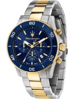 Maserati Competizione Chronograph Two Tone Stainless Steel Blue Dial Quartz R8873600006 100M Men's Watch