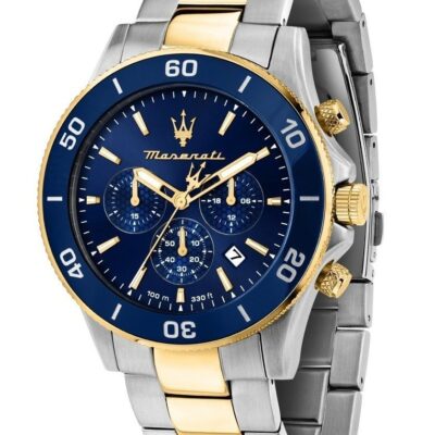 Maserati Competizione Chronograph Two Tone Stainless Steel Blue Dial Quartz R8873600006 100M Men's Watch