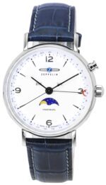 Refurbished Zeppelin LZ 129 Hindenburg Leather Strap Moon Phase White Dial Quartz 80761 Men's Watch