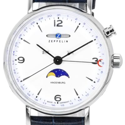Refurbished Zeppelin LZ 129 Hindenburg Leather Strap Moon Phase White Dial Quartz 80761 Men's Watch