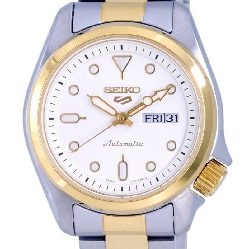 Refurbished Seiko 5 Sports Two Tone Stainless Steel White Dial Automatic SRE004 SRE004K1 SRE004K 100M Women's Watch