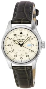 Refurbished Seiko 5 Sports GMT Champagne Flieger Suit Style Leather Strap Automatic SRPJ87K1 100M Men's Watch