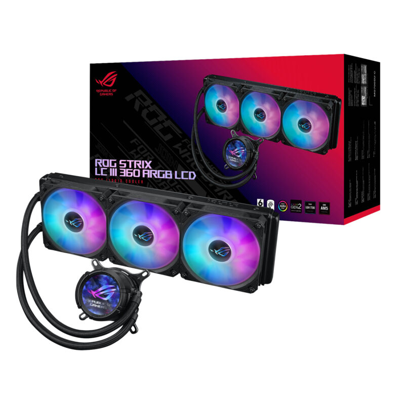 ROGSTRIXLCIII360ARGBLCD_Asus-ROG-STRIX-LC-III-360-ARGB-LCD-All-in-one-CPU-Liquid-Cooler-Black_wr_01a Asus ROG STRIX LC III 360 ARGB LCD All-in-one CPU Liquid Cooler - Black