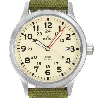 Ratio Quest Men's Field Watch Sapphire Canvas Strap Quartz RTQ019 100M Lewis And Clark Edition
