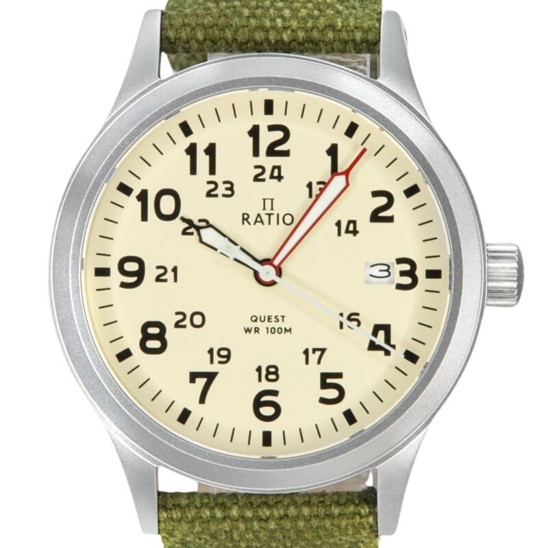 Ratio Quest Men's Field Watch Sapphire Canvas Strap Quartz RTQ019 100M Lewis And Clark Edition