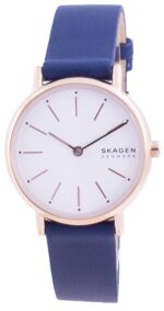 Skagen Signatur White Dial Blue Leather Strap Quartz Skw2838 Women's Watch