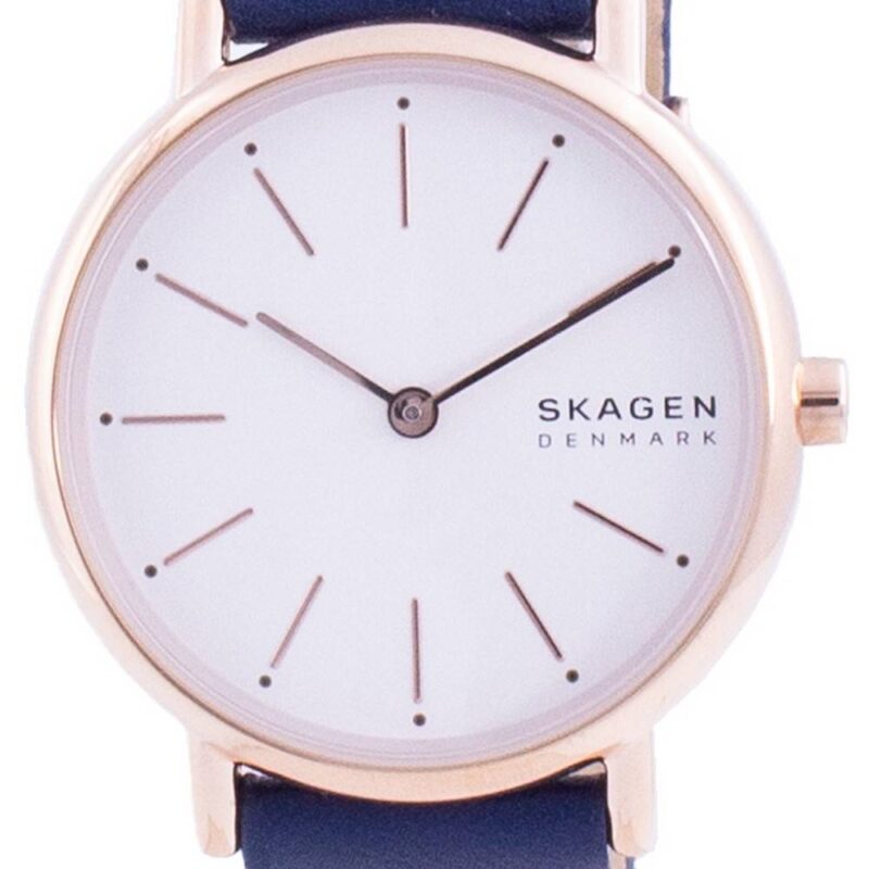 Skagen Signatur White Dial Blue Leather Strap Quartz Skw2838 Women's Watch