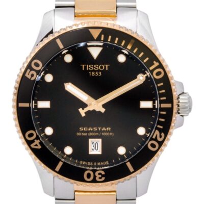 Tissot SeaStar 1000 Two Tone Stainless Steel Black Dial Quartz Diver's T120.410.22.051.01 300M Men's Watch