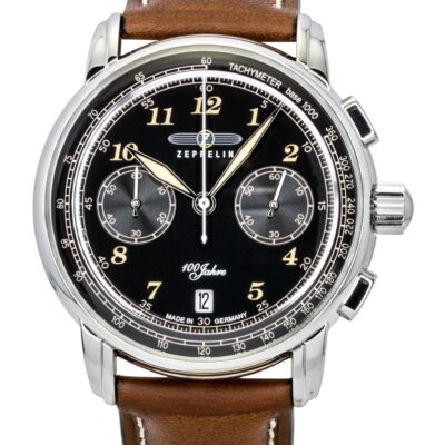 Zeppelin 100 Jahre Chronograph Leather  Strap Black Dial Quartz 76743 Men's Watch