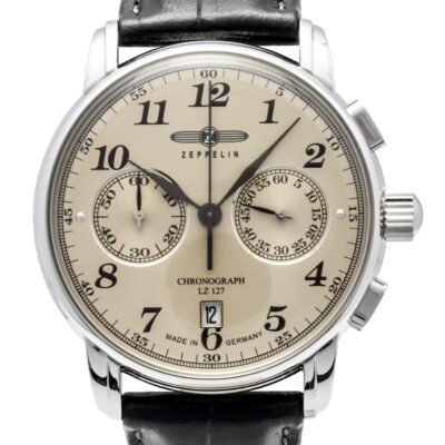 Zeppelin LZ127 Chronograph Leather Strap Champagne Dial Quartz 76785 Men's Watch