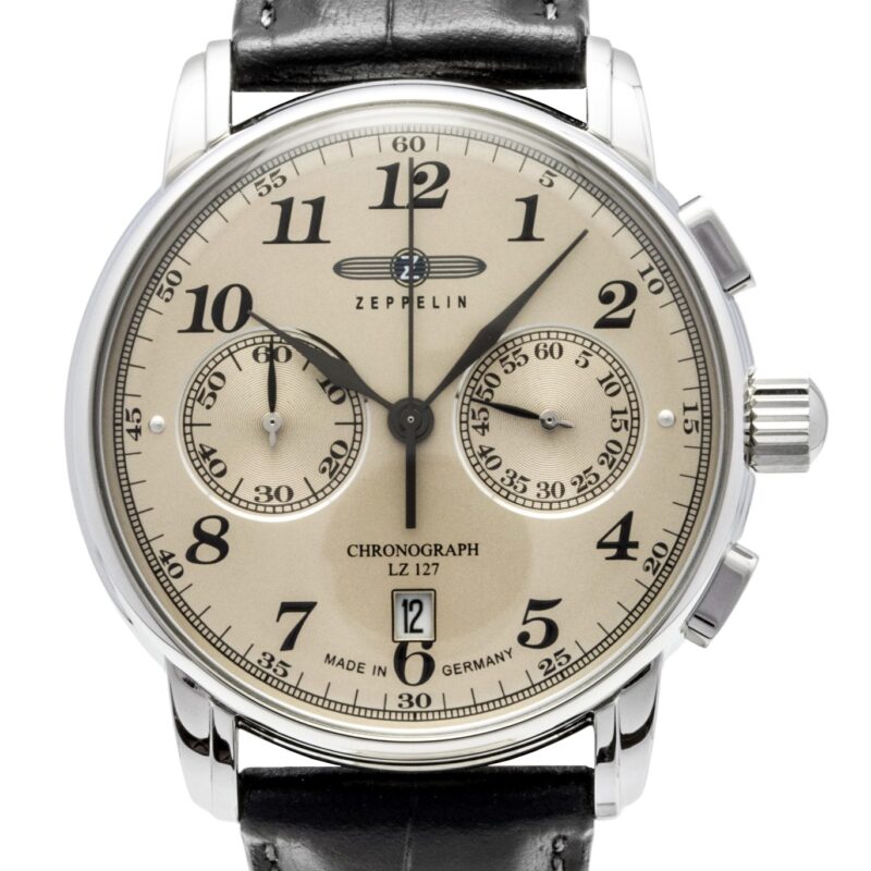 Zeppelin LZ127 Chronograph Leather Strap Champagne Dial Quartz 76785 Men's Watch