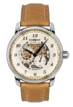 Zeppelin Captain's Line Leather Strap Beige Skeleton Dial Automatic 86585 Men's Watch