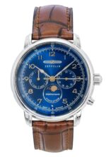 Zeppelin 100 Jahre Mediterranee Moonphase Leather Strap Blue DIal Quartz 96363 Men's Watch