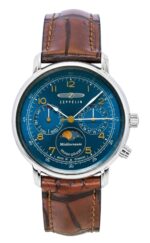 Zeppelin 100 Jahre Mediterranee Moonphase Leather Strap Blue DIal Quartz 96373 Men's Watch