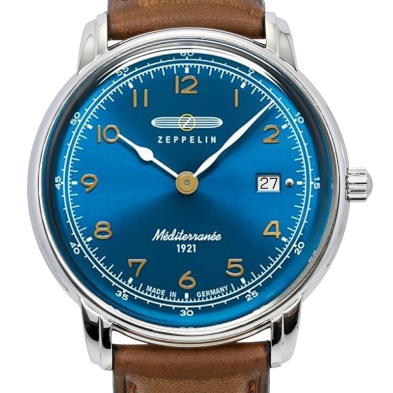 Zeppelin 100 Jahre Mediterranee Leather Strap Blue Dial Quartz 96403 Men's Watch