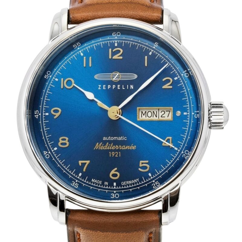 Zeppelin 100 Jahre Mediterranee Leather Strap Blue Dial Automatic 96643 Men's Watch