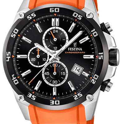 Festina The Originals Chronograph Orange Rubber Strap Black Dial Quartz F20330-4 100M Men's Watch