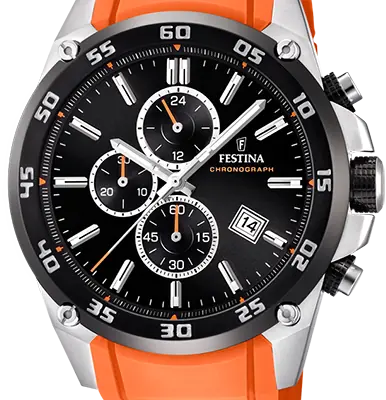 Festina The Originals Chronograph Orange Rubber Strap Black Dial Quartz F20330-4 100M Men's Watch