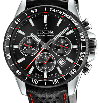Festina Timeless Chronograph Leather Strap Black Dial Quartz F20561-4 100M Men's Watch